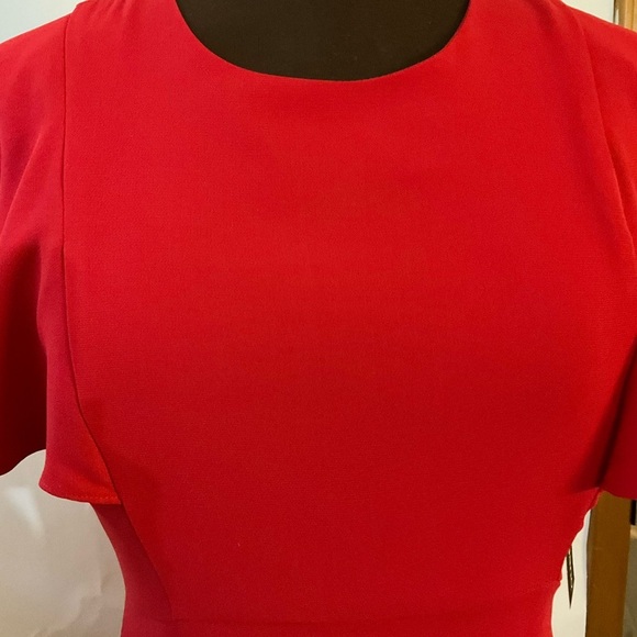 Sharagano Dress Apple Red Size 4 Flutter Sleeves Princess A-Line - Picture 6 of 13